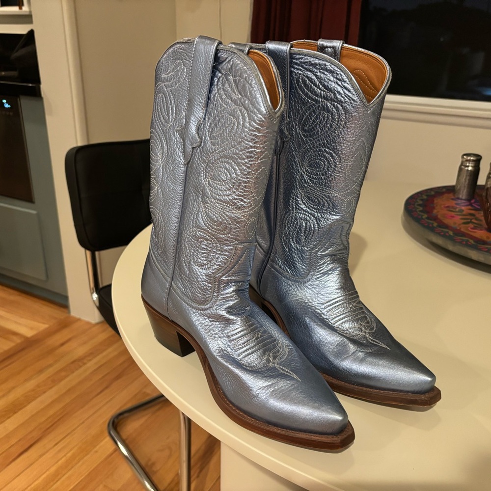 Shimmering Blue Western Heeled Boots - Miron Crosby